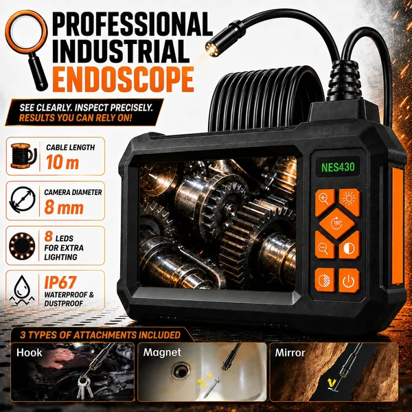Camera de inspectie endoscopica profesionala cu ecran LCD 4.3" si cablu de 10m