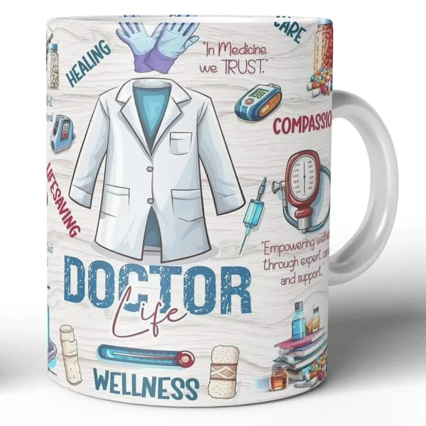 Cana Ceramica Doctor Life 330 ml - Ilustratii Medicale si Mesaje Inspirationale - Cadou pe