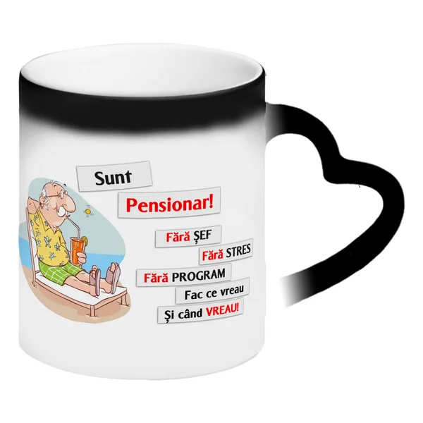 Cana personalizata termosensibila neagra cu toarta in forma de inima