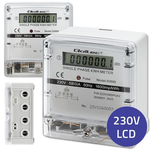 Contor Electronic Monofazat Qoltec 50888 cu Doua Fire