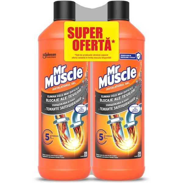 Gel hidraulic desfundare tevi Mr. Muscle Instalatorul Gel 2x1000ml