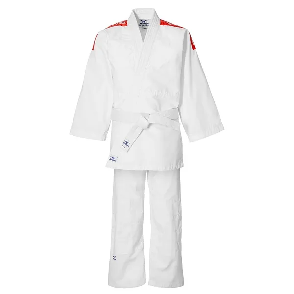 Kimono Judo copii Mizuno Shiro Plus cu centura-Alb/Rosu-130 cm