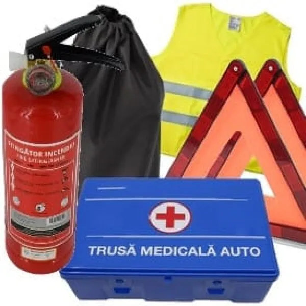 Kit complet siguranta auto omologat R.A.R. valabilitate 5 ani - 1x Trusa prim ajutor
