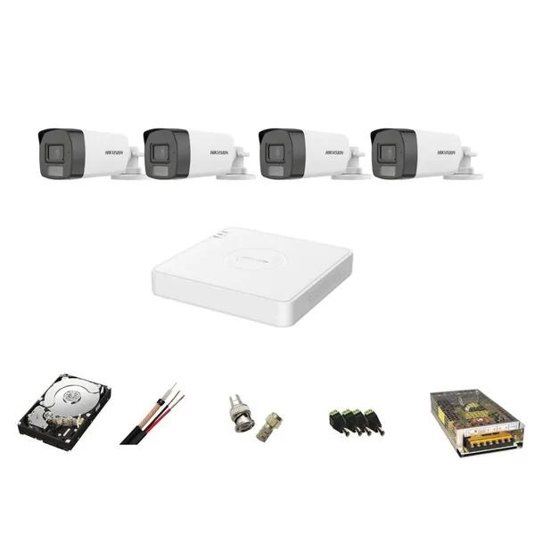 Kit de supraveghere audio-video complet 4 camere Hikvision 5 Mp