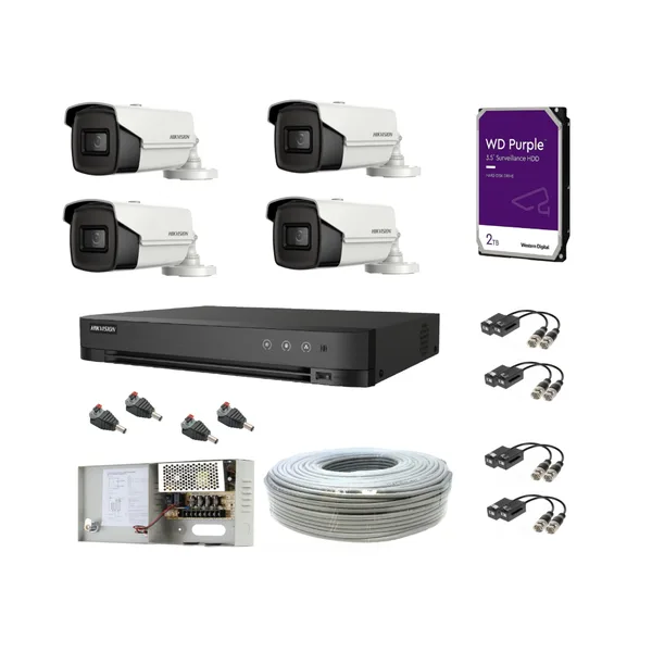 Kit supraveghere 4K / 8MP Hikvision Turbo AcuSense HD cu 4 camere