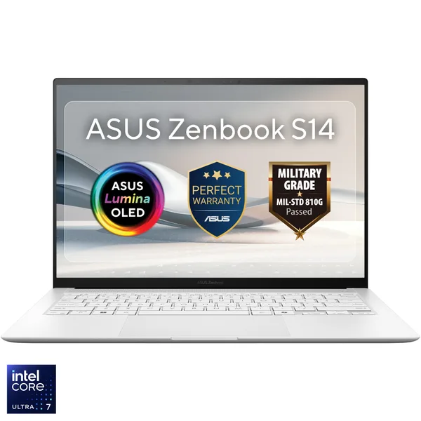 Laptop ASUS Zenbook S 14 UX5406SA cu procesor Intel Core Ultra 7 258V pana la 4.8 GHz
