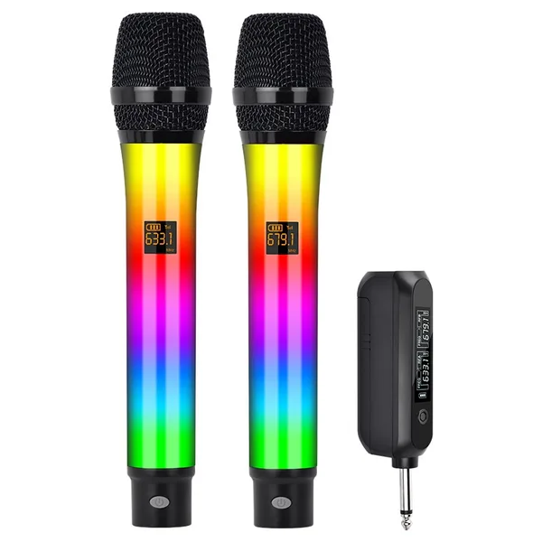 Microfon wireless 2 canale RGB dinamic BOMGE WX-82 Sistem Microfon fara fir