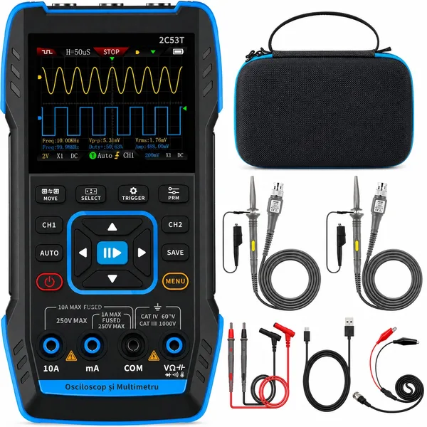 Osciloscop digital portabil 3 in 1 cu multimetru si generator semnal DDS