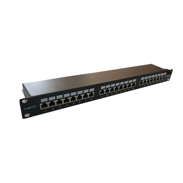 Patch Panel 19" cat6 LanKATT FTP/STP 24port x RJ45 -1U cu suport de cabluri integrat