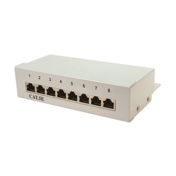 Patch Panel nerackabil cat5e ecranat 8port x RJ45 cu suport de cabluri integrat