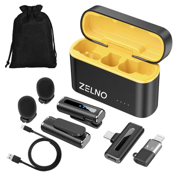 Set 2 microfoane lavaliera wireless ZELNO cu display LED