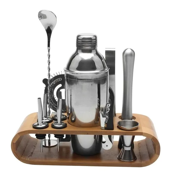 Set de Barman Profesional Premium cu Suport de Bambus Elegant 12 Piese