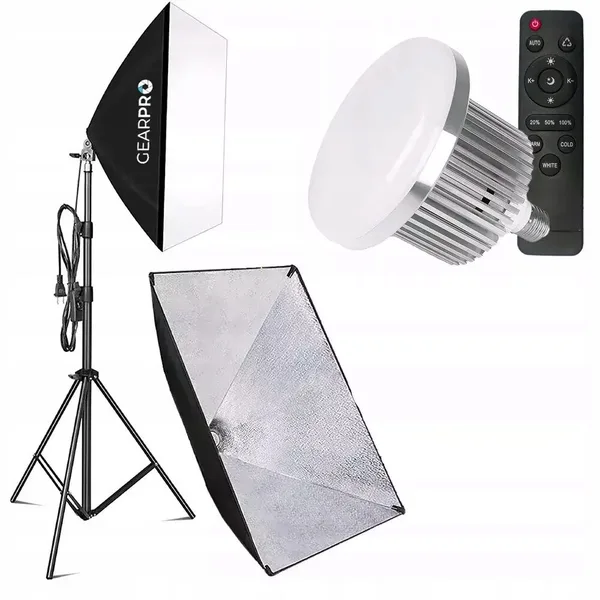 Set Lampi foto Softbox cu trepied si bec cu telecomanda