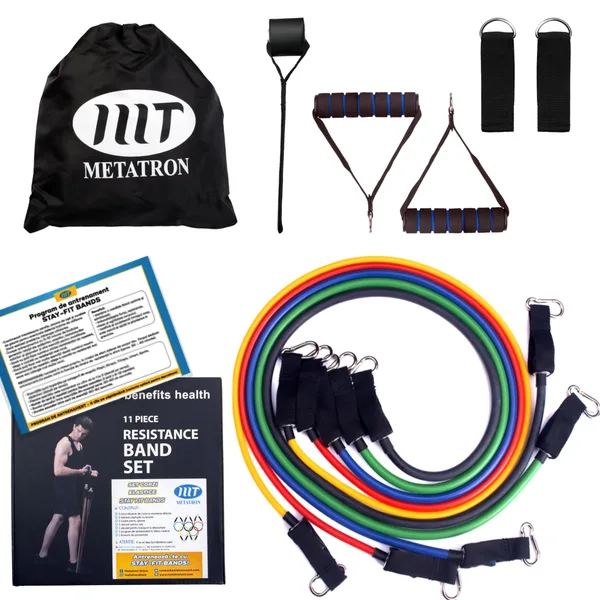 Sistem de antrenament fitness - Set Extensor 11 piese - 5 corzi / benzi elastice extensibi