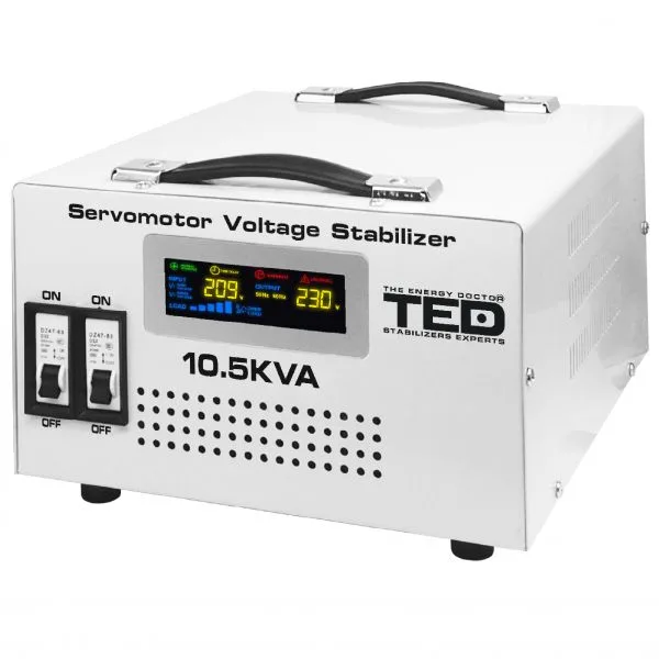 Stabilizator Retea Automat 10.5kVA 6000W cu Ecran LCD si ServoMotor cu 2 Iesiri Schuko si 
